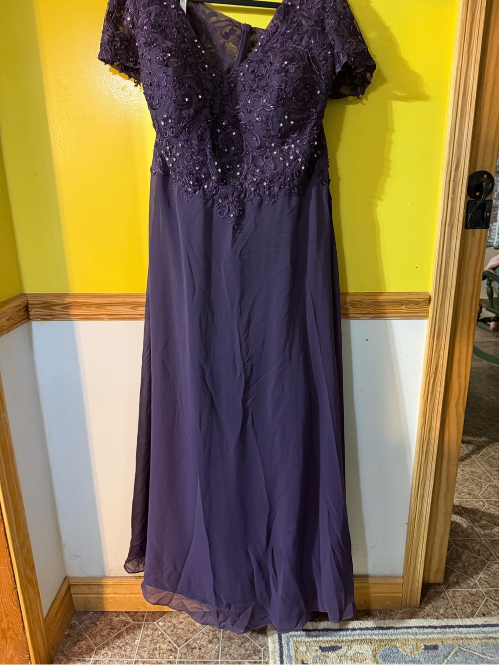 JJs House Purple V-Neck Lace Bodice Maxi Dress
